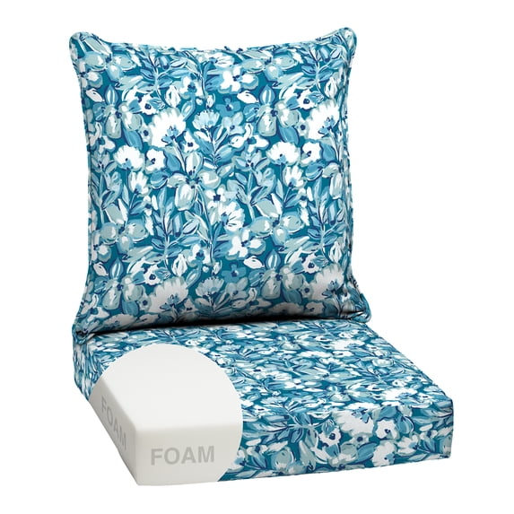 ARDEN Outdoor Foam Deep Seat Cushion Set, 24 in x 24 in, Weather-Proof, Rain-Proof, Fade Resistant Patio Cushion, Bottom and Back Cushion for Chair, Sofa, and Couch Aqua Blue Fusion Floral