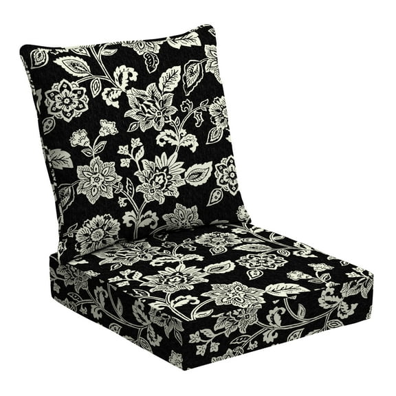 ARDEN 24x24 Deep Seat Cushion Set – Fade-Resistant, Weather-Resistant Outdoor Patio Replacement Cushions Ashland Black Jacobean