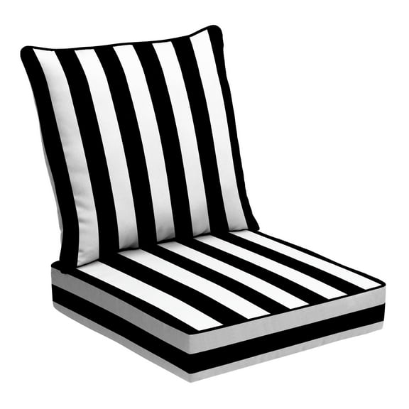 ARDEN 24x24 Deep Seat Cushion Set – Fade-Resistant, Weather-Resistant Outdoor Patio Replacement Cushions Black Cabana Stripe