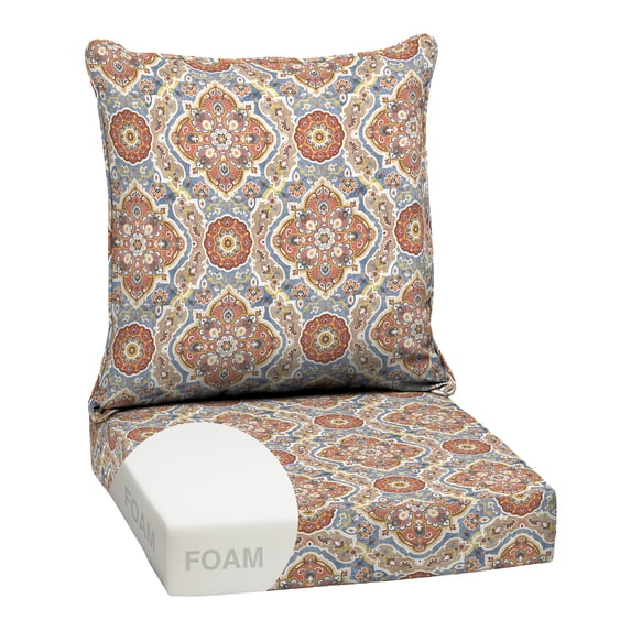 ARDEN Outdoor Foam Deep Seat Cushion Set, 24 in x 24 in, Weather-Proof, Rain-Proof, Fade Resistant Patio Cushion, Bottom and Back Cushion for Chair, Sofa, and Couch Global Vintage Medallion