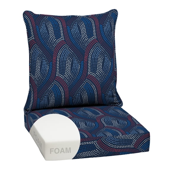 ARDEN Outdoor Foam Deep Seat Cushion Set, 24 in x 24 in, Weather-Proof, Rain-Proof, Fade Resistant Patio Cushion, Bottom and Back Cushion for Chair, Sofa, and Couch Sapphire Liberty Mosaic