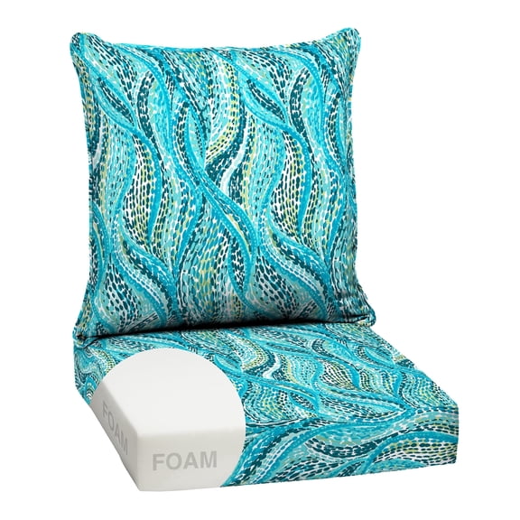 ARDEN Outdoor Foam Deep Seat Cushion Set, 24 in x 24 in, Weather-Proof, Rain-Proof, Fade Resistant Patio Cushion, Bottom and Back Cushion for Chair, Sofa, and Couch Teal Ariel