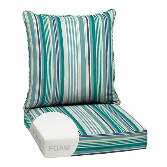 ARDEN Outdoor Foam Deep Seat Cushion Set, 24 in x 24 in, Weather-Proof, Rain-Proof, Fade Resistant Patio Cushion, Bottom and Back Cushion for Chair, Sofa, and Couch Teal Cobalt Stripe