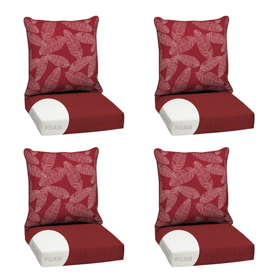 ARDEN Outdoor Foam Deep Seat Cushion Set (4-Pack), 24x24, Premium High-Density Foam, Never Flattens, Weather-Proof for Patio Chair Sofa Couch, Red Leaf Palm