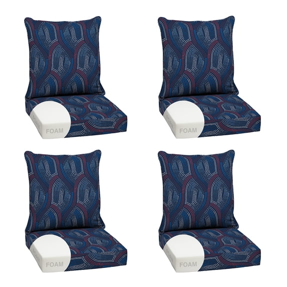 ARDEN Outdoor Foam Deep Seat Cushion Set (4-Pack), 24x24, Premium High-Density Foam, Never Flattens, Weather-Proof for Patio Chair Sofa Couch, Sapphire Liberty Mosaic