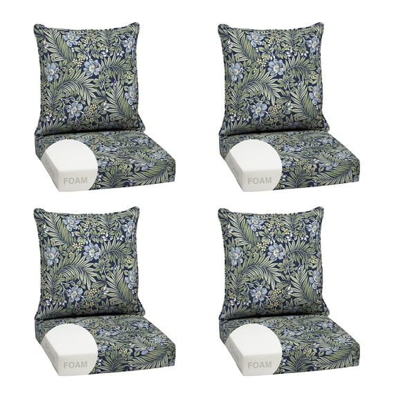 ARDEN Outdoor Foam Deep Seat Cushion Set (4-Pack), 24x24, Premium High-Density Foam, Never Flattens, Weather-Proof for Patio Chair Sofa Couch, Sapphire Morrison Floral