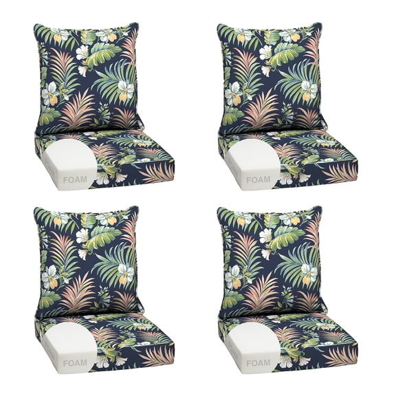 ARDEN Outdoor Foam Deep Seat Cushion Set (4-Pack), 24x24, Premium High-Density Foam, Never Flattens, Weather-Proof for Patio Chair Sofa Couch, Simone Blue Tropical