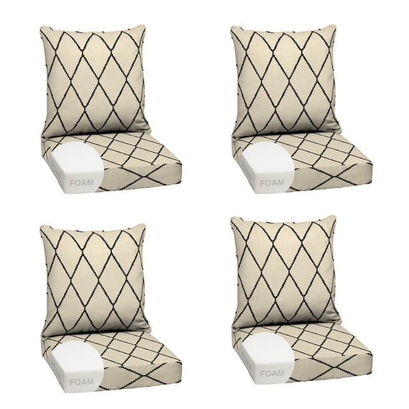 ARDEN Outdoor Foam Deep Seat Cushion Set (4-Pack), 24x24, Premium High-Density Foam, Never Flattens, Weather-Proof for Patio Chair Sofa Couch, Tan Diamond Trellis