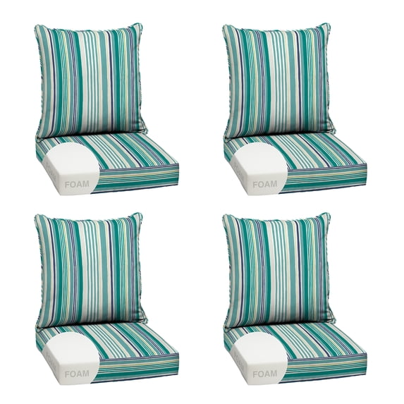 ARDEN Outdoor Foam Deep Seat Cushion Set (4-Pack), 24x24, Premium High-Density Foam, Never Flattens, Weather-Proof for Patio Chair Sofa Couch, Teal Cobalt Stripe