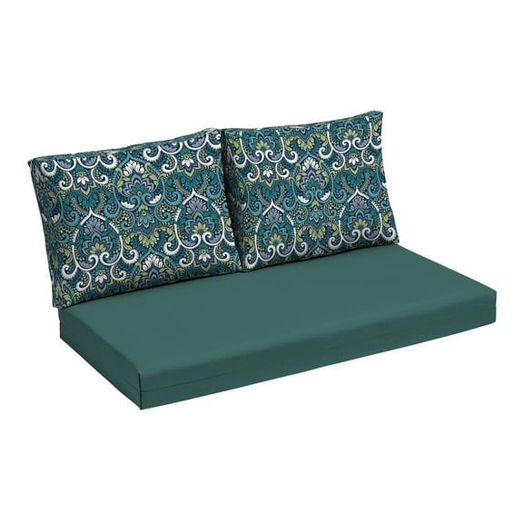 ARDEN Outdoor Loveseat Cushion Set, 48 x 24, Water repellent, Fade Resistant, Cushion Set for Couch, Bench, and Swing, Sapphire Aurora Blue Damask