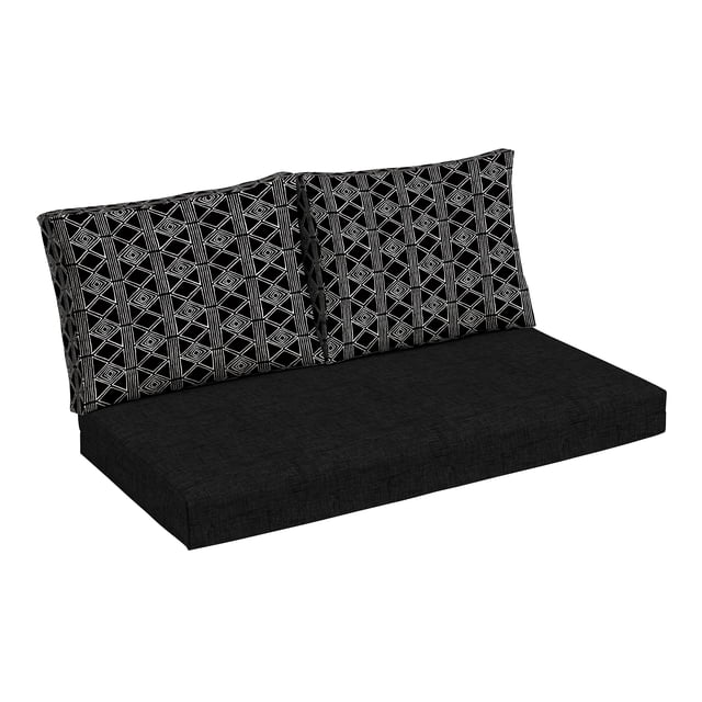 ARDEN Outdoor Loveseat Cushion Set, 48 x 24, Water repellent, Fade Resistant, Cushion Set for Couch, Bench, and Swing, Black Global Stripe