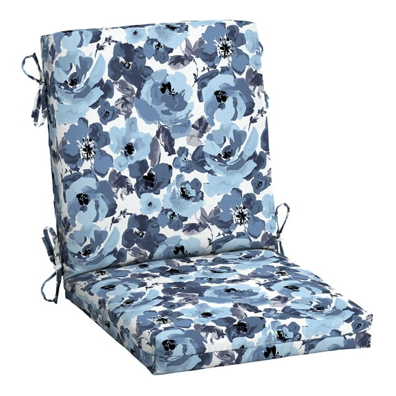 ARDEN Outdoor Midback Chair Cushion, 18 x 16.5, Rain-Proof, Fade Resistant Blue Garden Floral