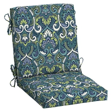 ARDEN Outdoor Midback Chair Cushion, 18 x 16.5, Water Repellent, Fade Resistant 18 x 16.5, Sapphire Aurora Blue Damask