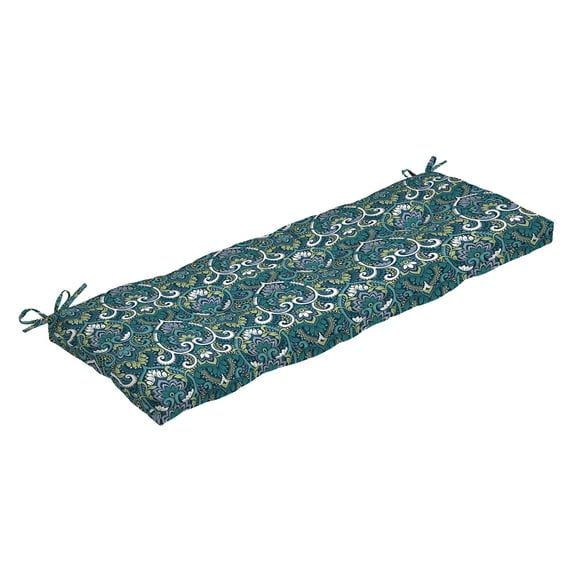 ARDEN Outdoor Plush Modern Tufted Bench Cushion, 48 x 18, Water Repellent, Fade Resistant, Tufted Bench Cushion for Bench and Swing 48 x 18, Sapphire Aurora Blue Damask