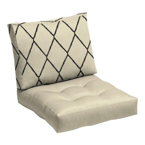 ARDEN Outdoor Plush Modern Tufted Blowfill Deep Seat Set, 24 x 24, Rain-Proof, Fade Resistant, Deep Seat Bottom and Back Cushion, Tan Diamond Trellis