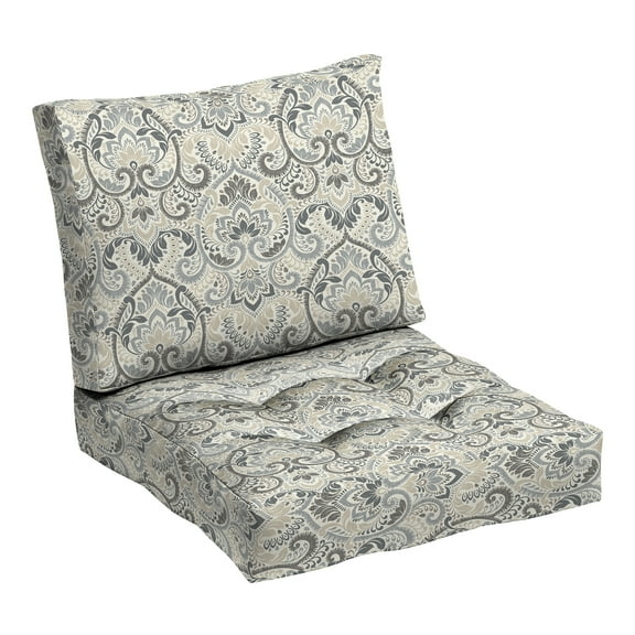 ARDEN Outdoor Plush Modern Tufted Blowfill Deep Seat Set, 24 x 24, Water Repellent, Fade Resistant, Deep Seat Bottom and Back Cushion for Chair and Sofa, Neutral Aurora Damask