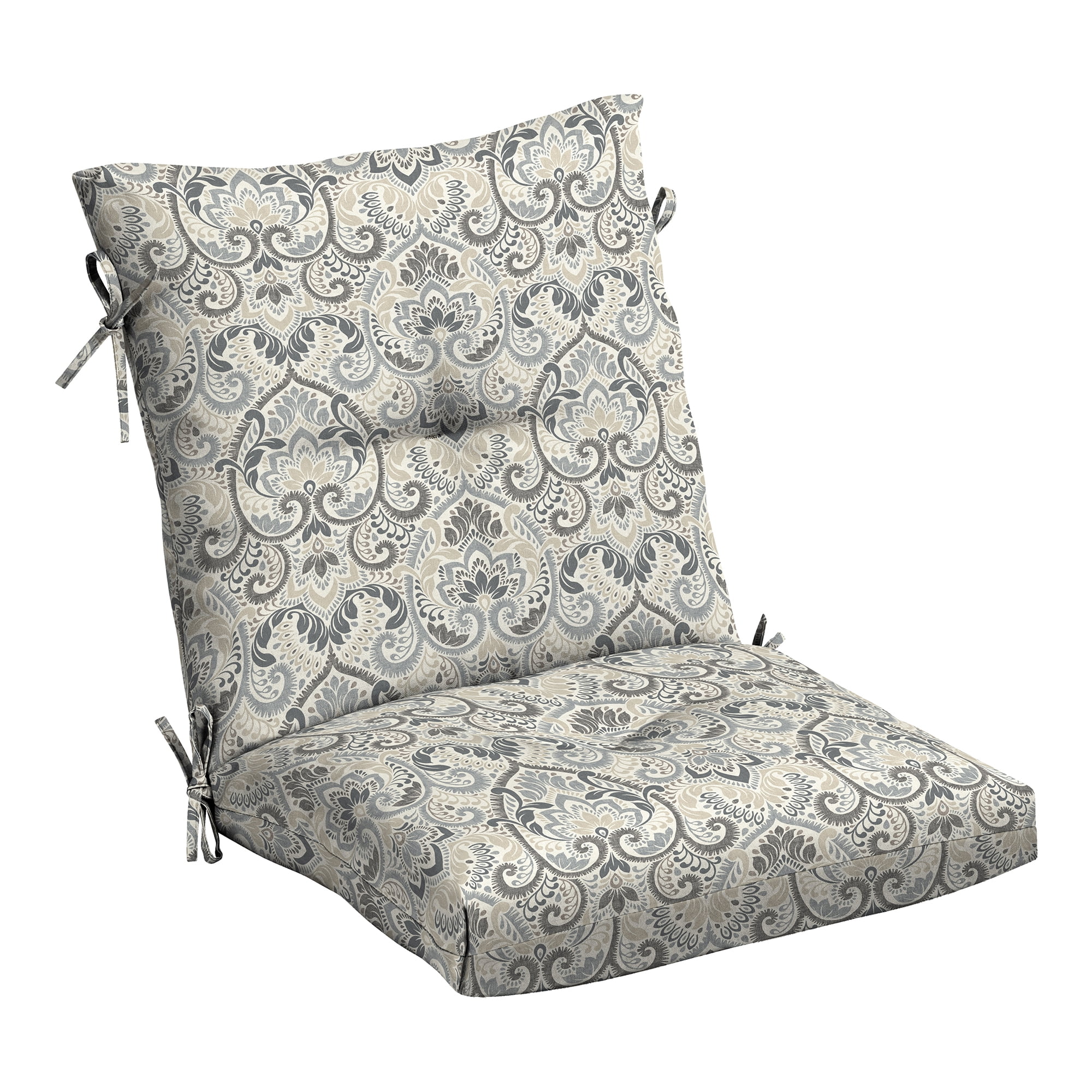 ARDEN Outdoor Plush Modern Tufted Blowfill Dining Chair Cushion, 21 x 40, Water Repellent, Fade Resistant, Tufted Cushion for Dining and Bistro Chairs, Neutral Aurora Damask