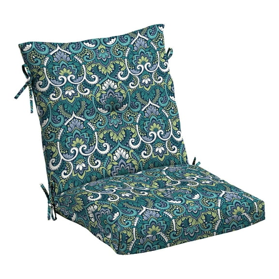 Arden Selections Outdoor Plush Modern Tufted Blowfill Dining Chair Cushion 21 x 40 , Sapphire Aurora Blue Damask