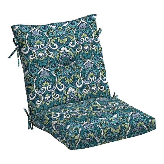 Arden Selections Outdoor Plush Modern Tufted Blowfill Dining Chair Cushion 21 x 40 , Sapphire Aurora Blue Damask