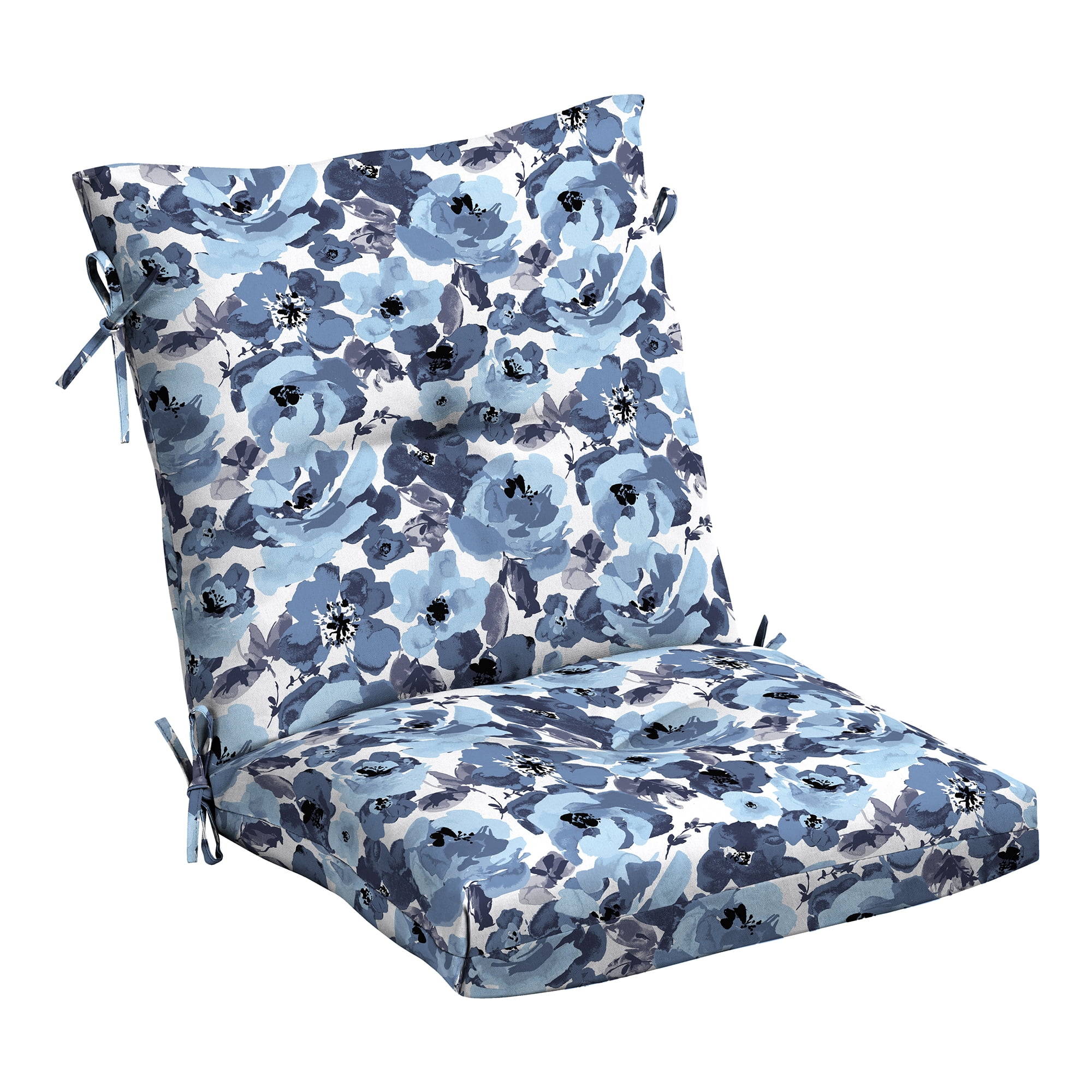 ARDEN Outdoor Plush Modern Tufted Blowfill Dining Chair Cushion, 21 x 40, Water Repellent, Fade Resistant, Tufted Cushion for Dining and Bistro Chairs, Blue Garden Floral