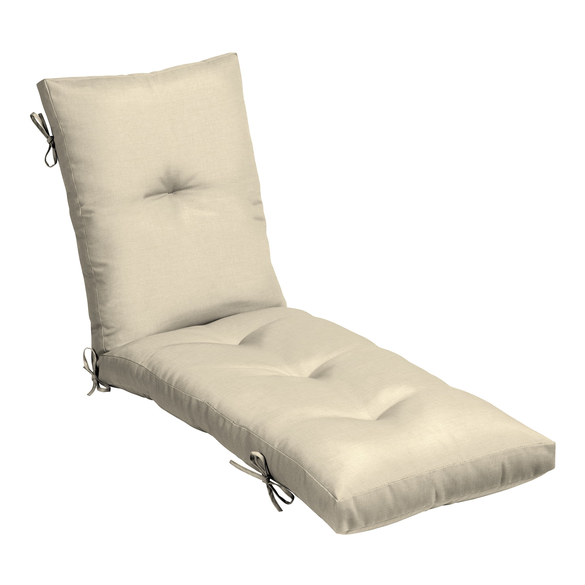 Tan Tufted Outdoor Chaise Lounge Cushion with Eco-Friendly Polyfiber Fill