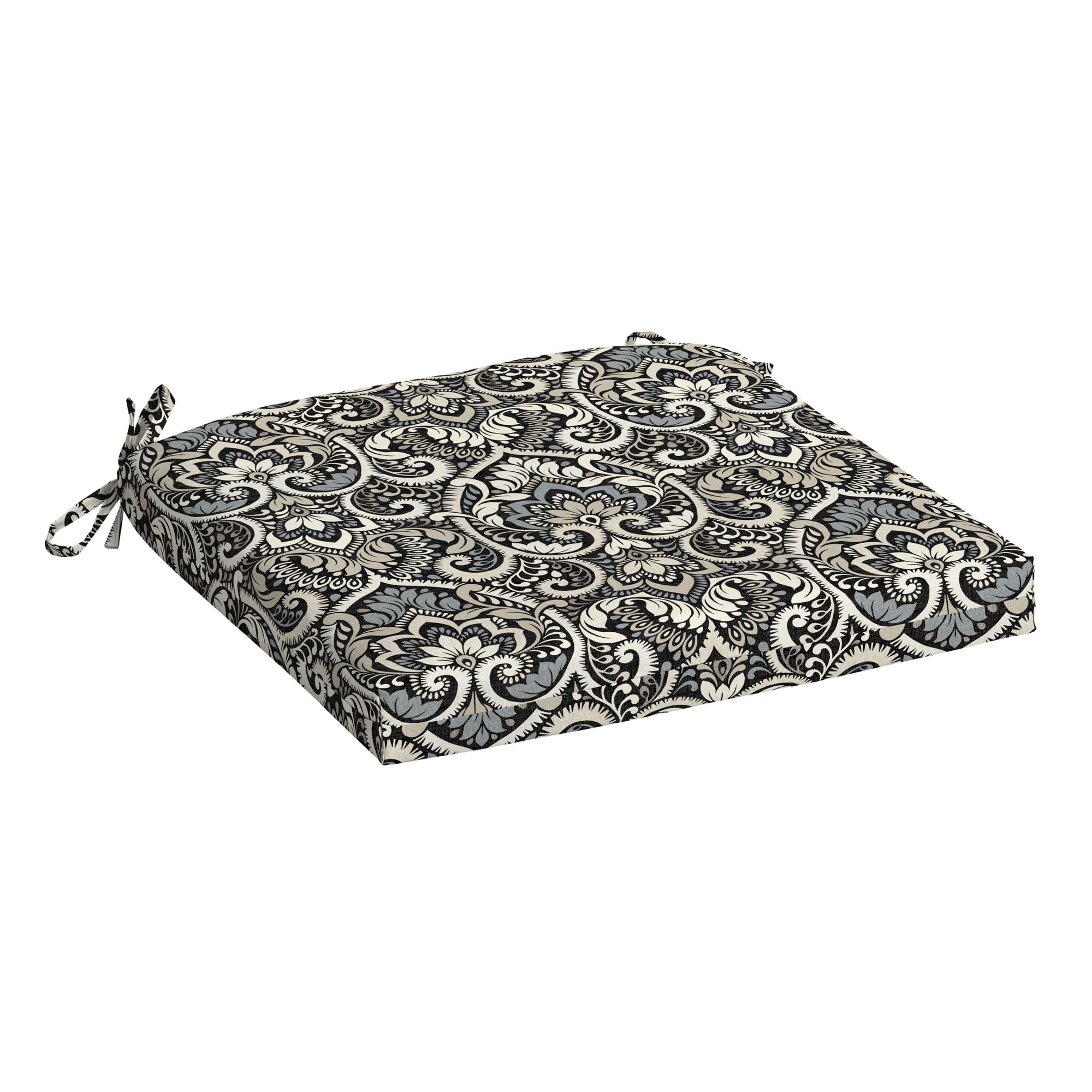 ARDEN Outdoor Seat or Rocking Chair Cushion, 19 x 18, Water Repellent, Fade Resistant, Black Aurora Damask