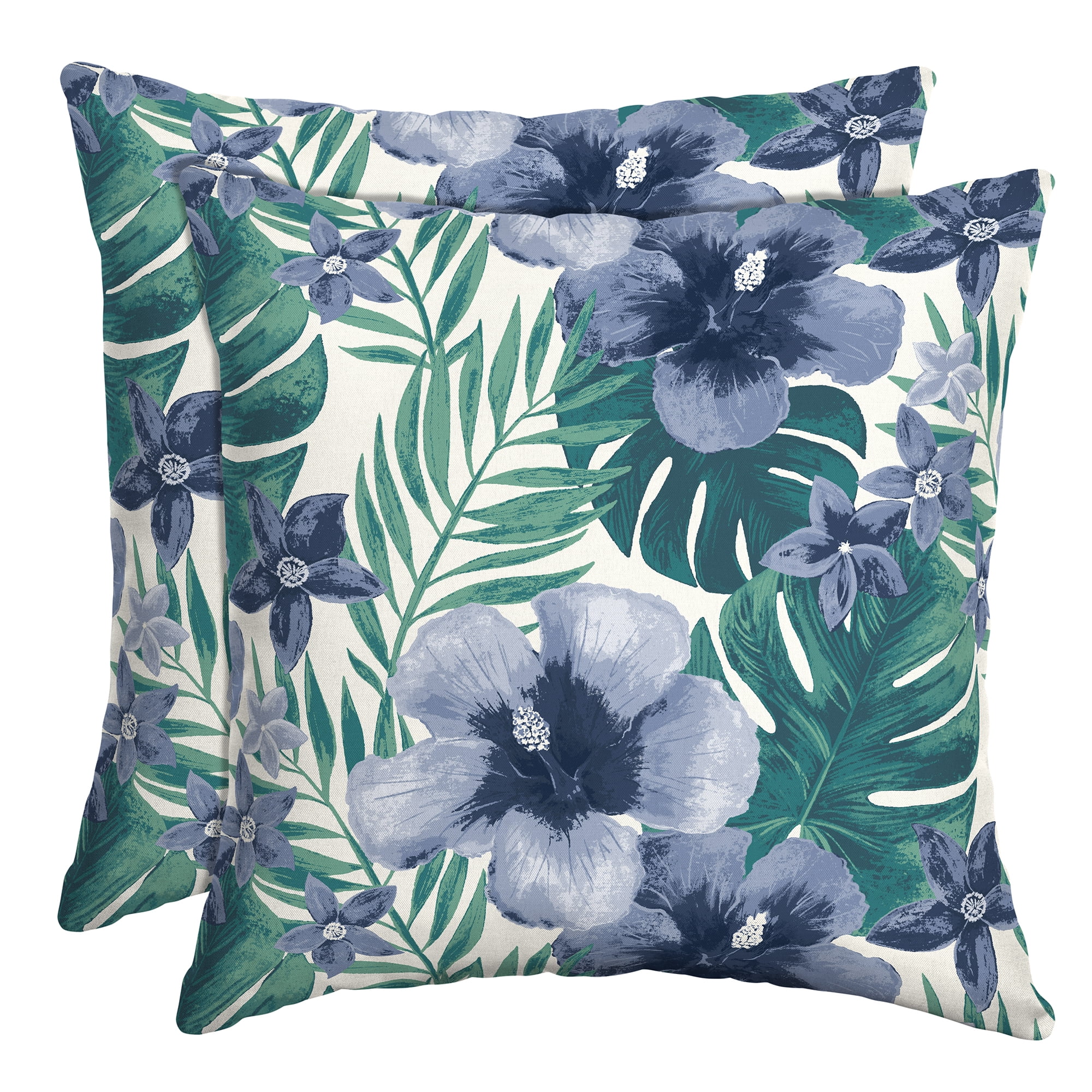Salome Tropical Blue and Green Outdoor Throw Pillow Set, 16 x 16