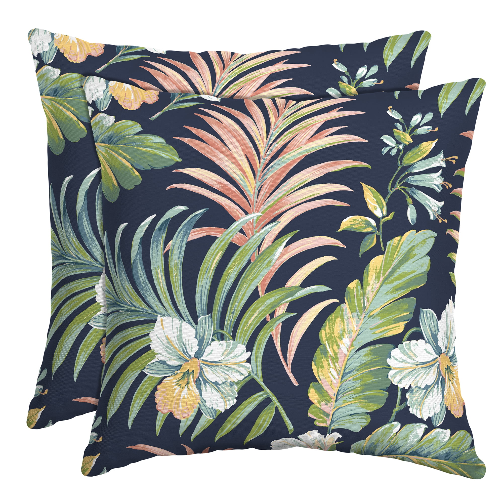 Simone Blue Tropical Outdoor Square Pillow Set with Polyester Fill