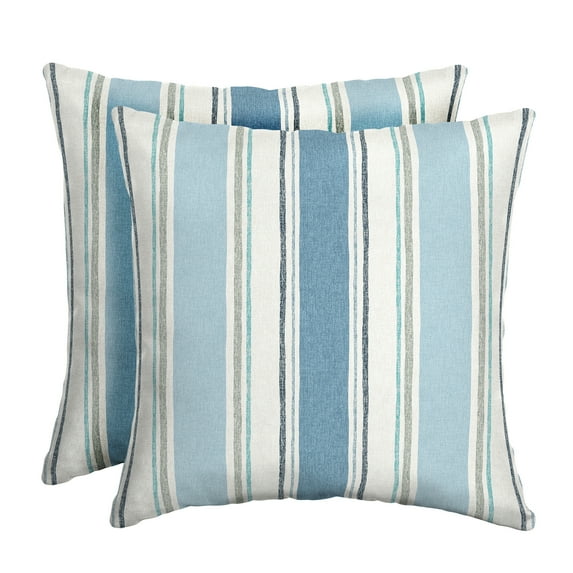 ARDEN Outdoor Toss Pillow, Set of 2, 16 x 16, Water Repellent, Fade Resistant 16 x 16, French Blue Linen Stripe