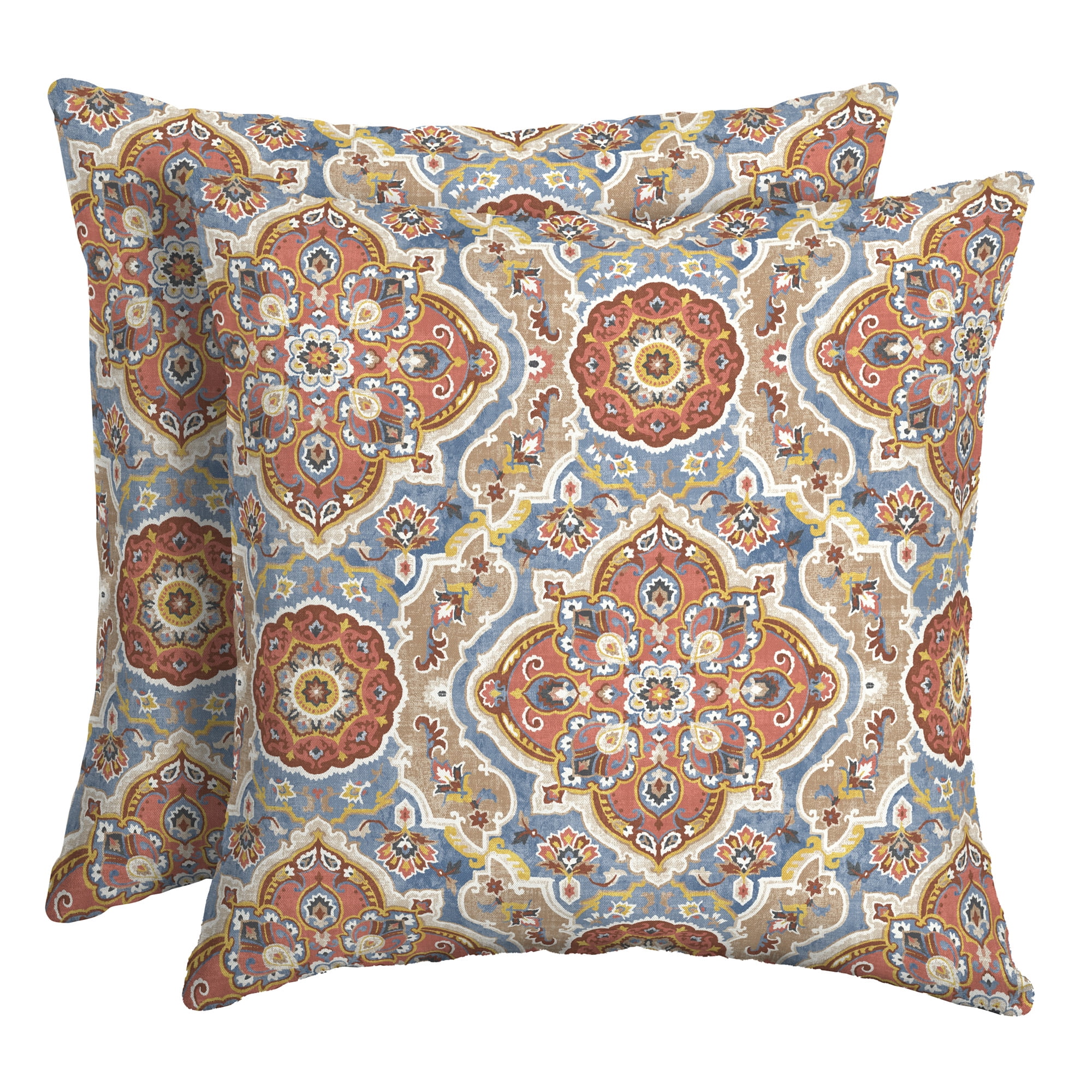 16" Colorful Boho-Chic Polyfill Outdoor Throw Pillow Set