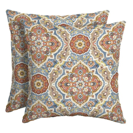 ARDEN Outdoor Toss Pillow, Set of 2, 16 x 16, Water Repellent, Fade Resistant 16 x 16, Global Vintage Medallion