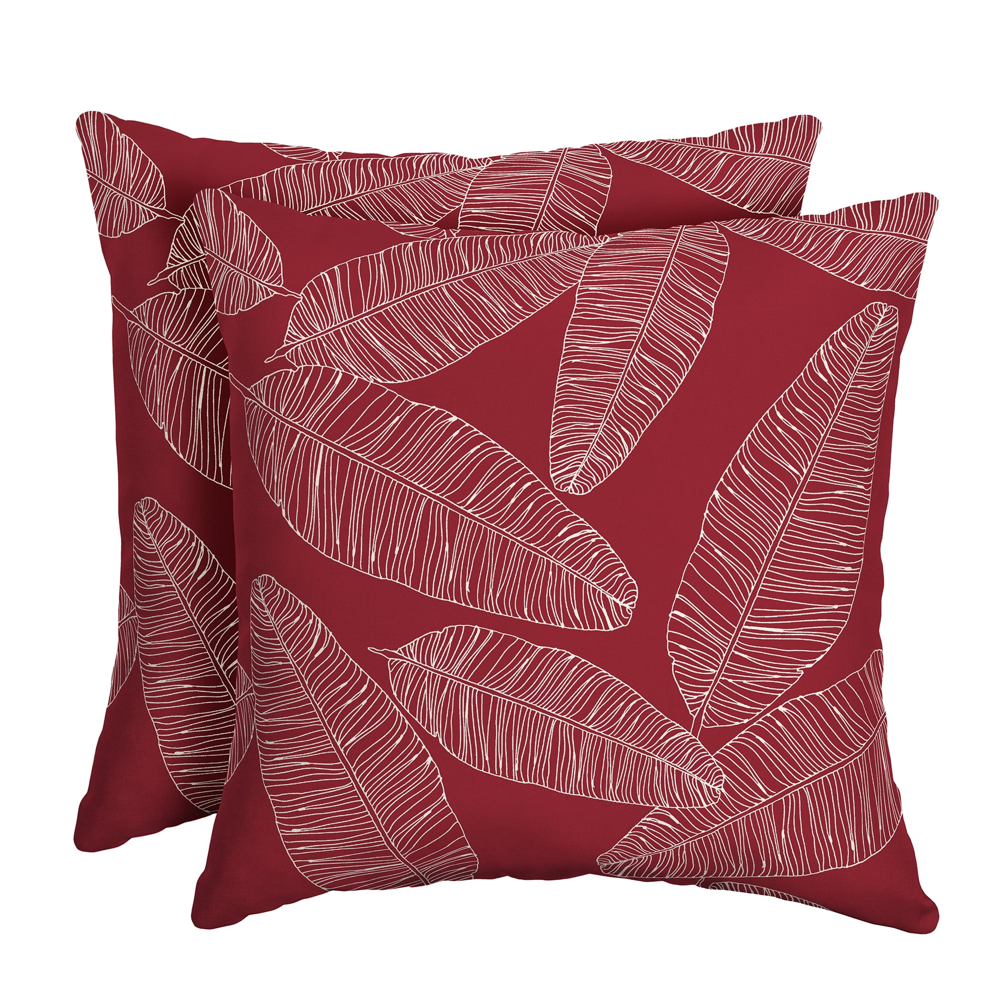 Arden Red Leaf Palm Outdoor Square Pillow Set with Polyester Fill