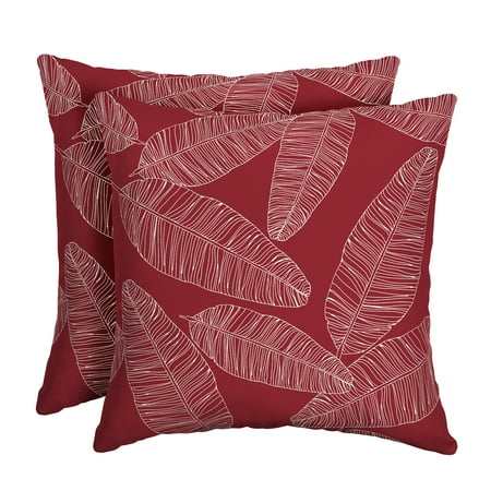 ARDEN Outdoor Toss Pillow, Set of 2, 16 x 16, Water Repellent, Fade Resistant 16 x 16, Red Leaf Palm