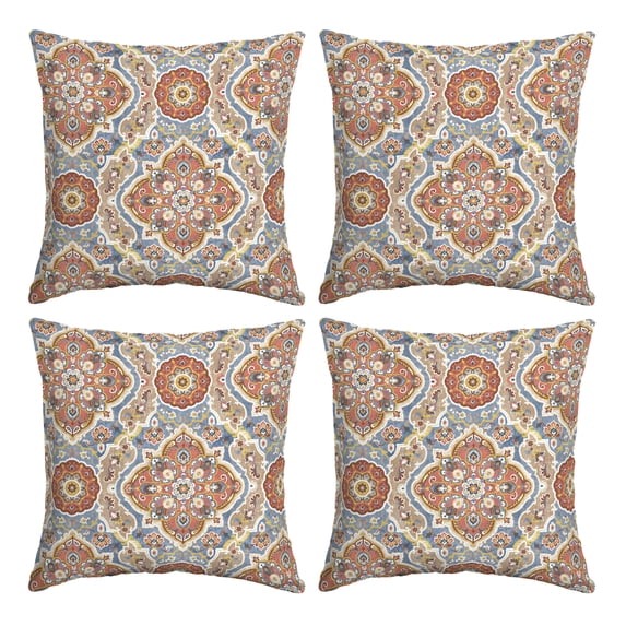 ARDEN Outdoor Toss Pillow, Set of 4, 16 x 16, Rain-Proof, Fade Resistant Global Vintage Medallion