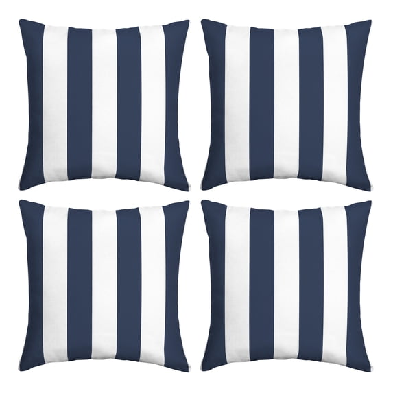 ARDEN Outdoor Toss Pillow, Set of 4, 16 x 16, Rain-Proof, Fade Resistant Sapphire Blue Cabana Stripe
