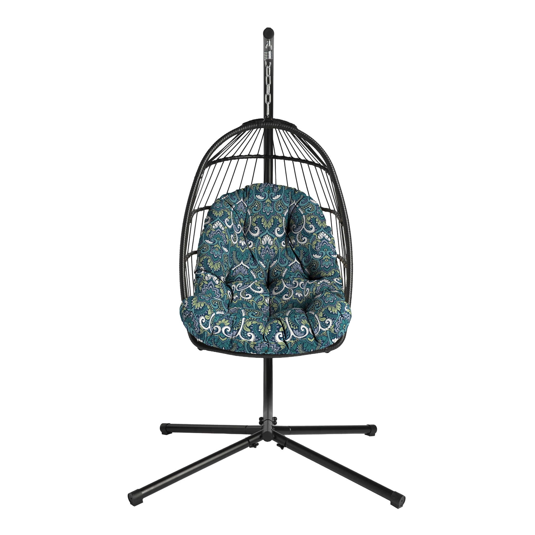 ARDEN Plush Indoor / Outdoor Egg Chair Cushion, 34 x 49, Water Repellent, Fade Resistant, Tufted for Comfort Sapphire Aurora Blue Damask