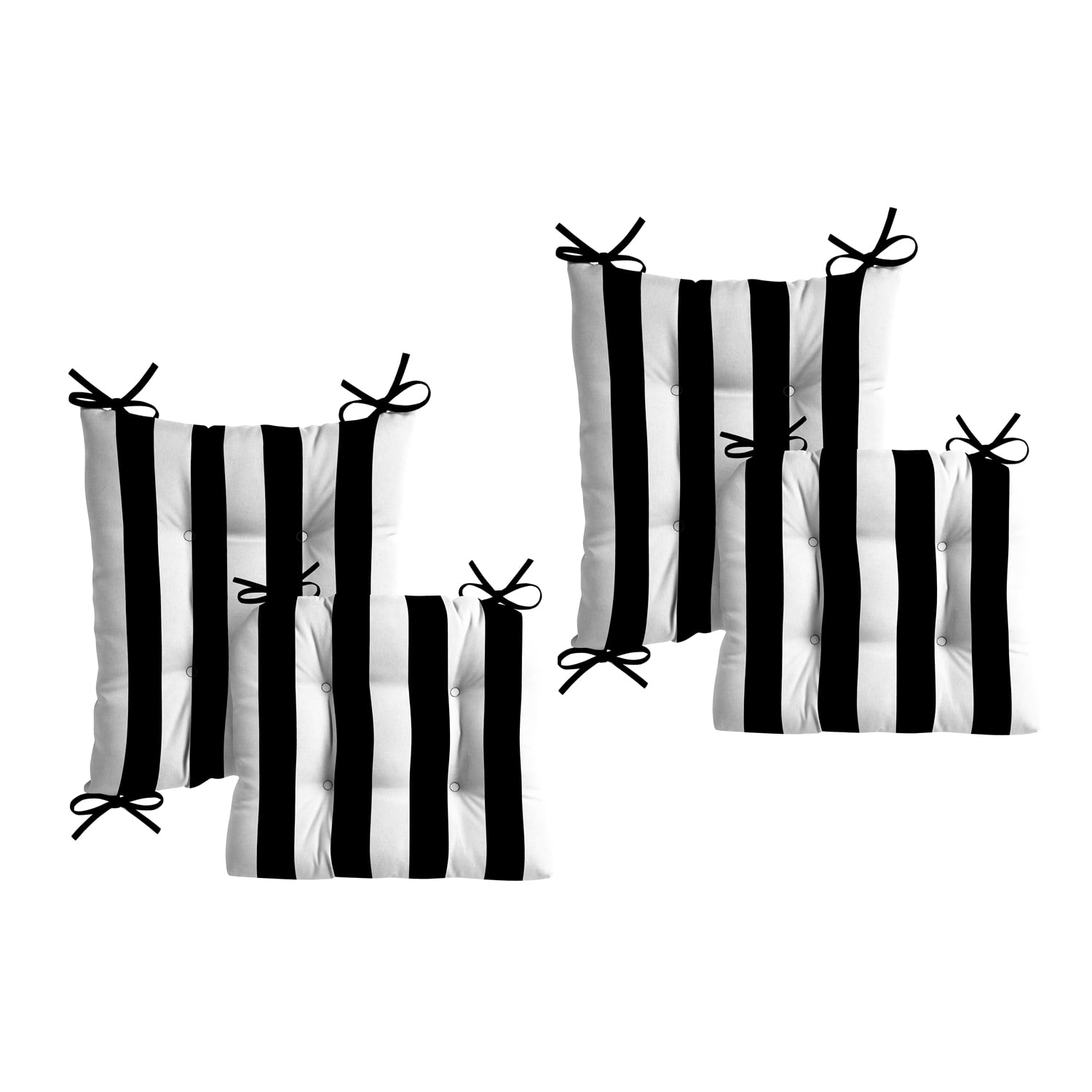 ARDEN Plush Indoor/Outdoor Rocking Chair Cushion Set, 2-Pack, 18 x 20, Water repellent, Fade Resistant, Tufted Cushion for Rocking Chairs 18 x 20, Black Cabana Stripe