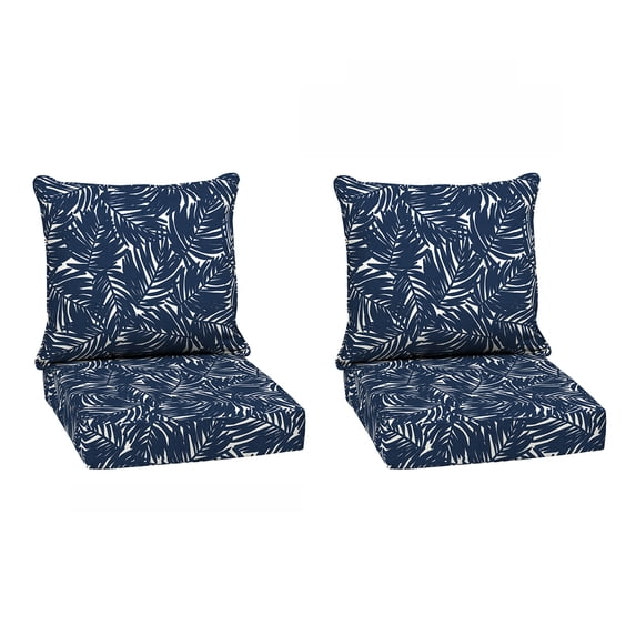 ARDEN earthFIBER Outdoor Deep Seat Cushion Set, 2-Pack, 24 in x 24 in, Weather-Proof, Rain-Proof, Fade Resistant Patio Cushion for Chair, Sofa, and Couch Navy Blue King Palm