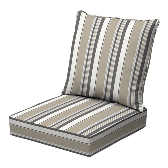 ARDEN earthFIBER Outdoor Deep Seat Cushion Set, 24 x 24, Water repellent, Fade Resistant, Deep Seat Bottom and Back Cushion for Chair, Sofa 24 x 24, Taupe Grey Boardwalk Stripe
