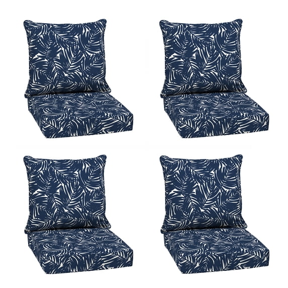 ARDEN earthFIBER Outdoor Deep Seat Cushion Set, 4-Pack, 24 in x 24 in, Weather-Proof, Rain-Proof, Fade Resistant Patio Cushion for Chair, Sofa, and Couch Navy Blue King Palm