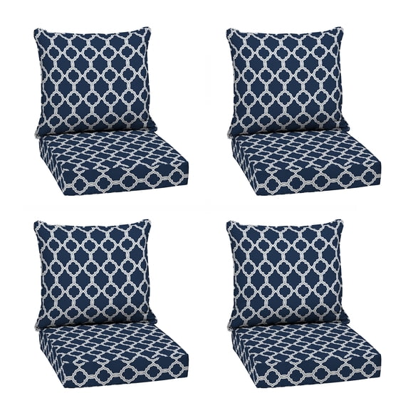 ARDEN earthFIBER Outdoor Deep Seat Cushion Set, 4-Pack, 24 in x 24 in, Weather-Proof, Rain-Proof, Fade Resistant Patio Cushion for Chair, Sofa, and Couch Sapphire Blue Garden Trellis