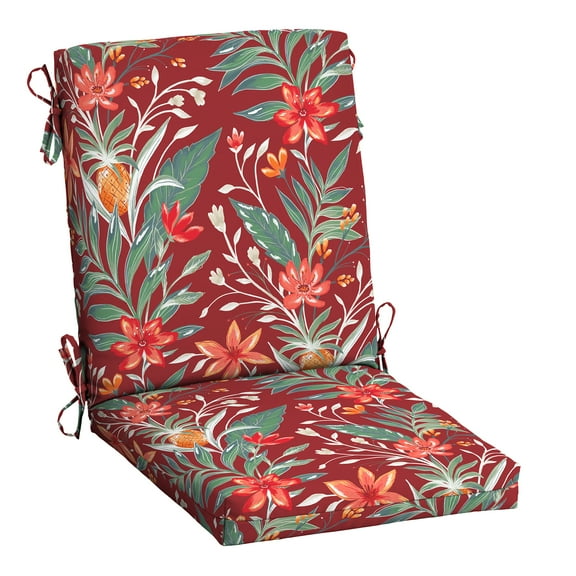 ARDEN earthFIBER Outdoor Dining Chair Cushion, 20 x 20, Water Repellent, Fade Resistant, 1-Piece Cushion for Dining Chairs 20 x 20, Luau Red Tropical Floral