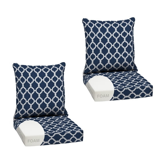 ARDEN earthFIBER Outdoor Foam Deep Seat Cushion (2-Pack), 24x24, Premium High-Density Foam, Never Flattens, Weather-Proof for Patio Chair Sofa Couch, Sapphire Blue Garden Trellis