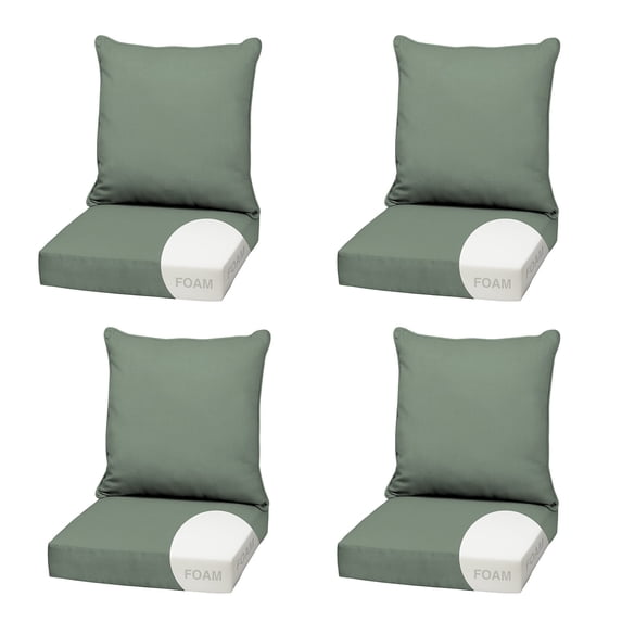 ARDEN earthFIBER Outdoor Foam Deep Seat Cushion (4-Pack), 22x24, Premium High-Density Foam, Never Flattens, Weather-Proof for Patio Chair Sofa Couch, Sage Green Texture