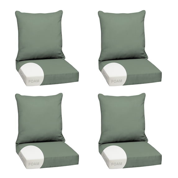 ARDEN earthFIBER Outdoor Foam Deep Seat Cushion (4-Pack), 24x24, Premium High-Density Foam, Never Flattens, Weather-Proof for Patio Chair Sofa Couch, Sage Green Texture