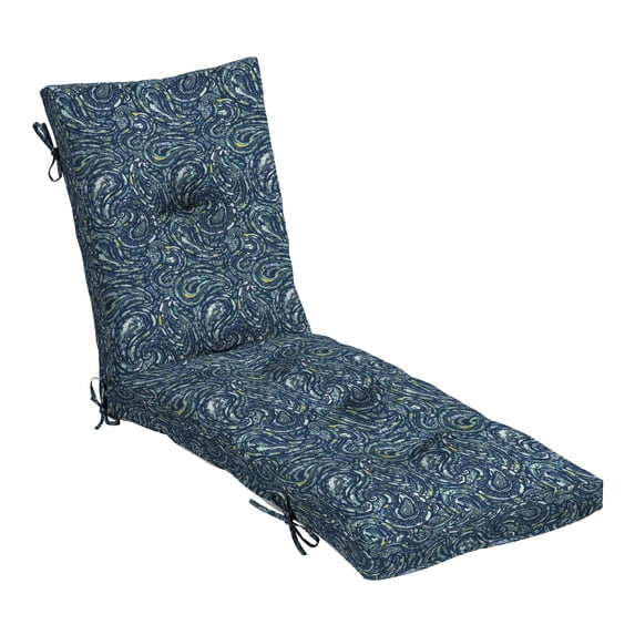 ARDEN earthFIBER Outdoor Tufted Chaise Cushion, 22 x 76, Rain-Proof, Fade Resistant, Cushion for Chaise Lounger Sapphire Blue Ridge Paisley