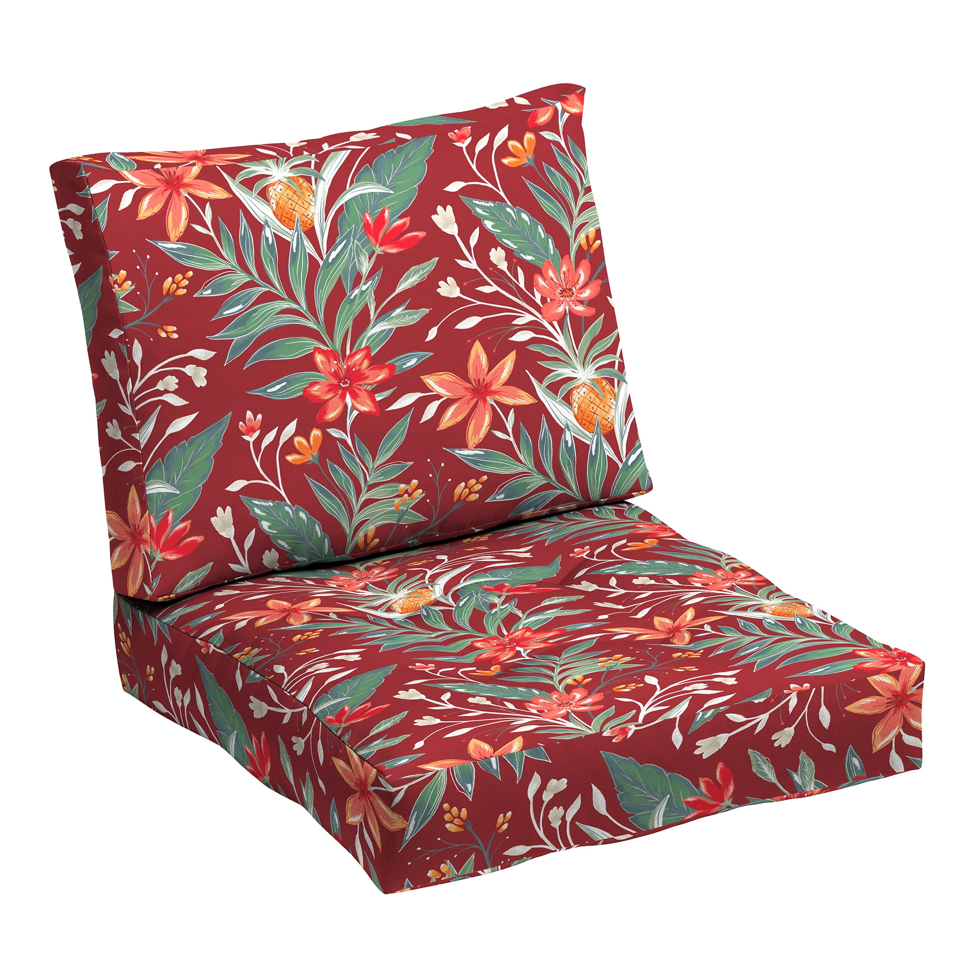 Luau Red Tropical Floral Bamboo and Polyester Outdoor Cushion Set