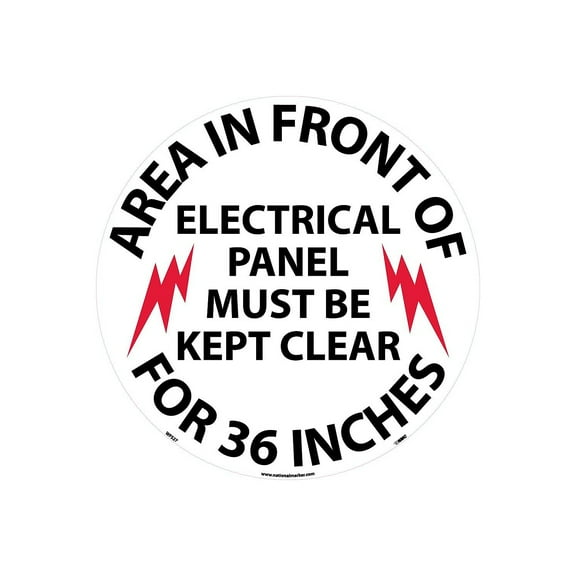 AREA IN FRONT OF ELECTRICAL PANEL WALK ON FLOOR SIGN