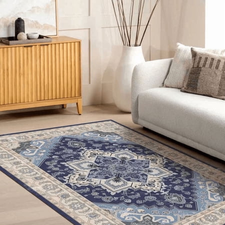 Unbranded Chenille Blue Area Rug, Washable Backing 5x7 feet