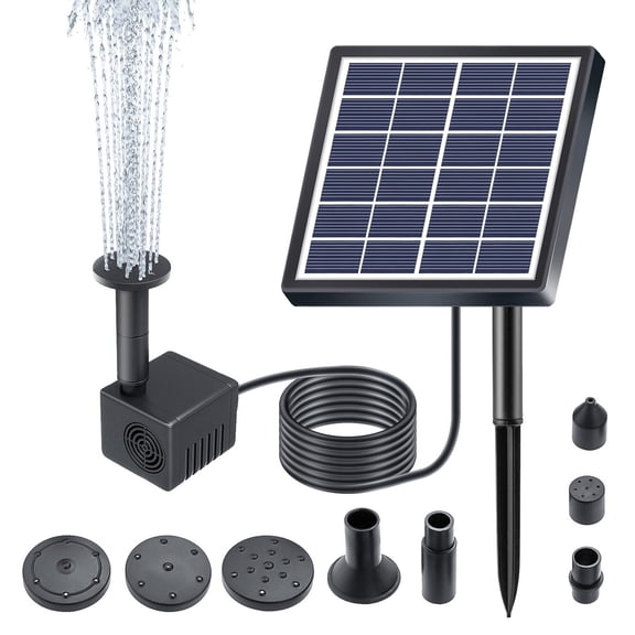 AREALER 1.5W Solar Water Fountain Pump 160L/h Rate Submersible Water Pump with 8 Nozzles 9.84ft Water Pipe and Stakes Solar Powered Pond Pump for Bird Bath / Garden Pond / Pool / Fish / Backyard